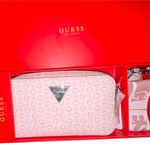 Guess Pink Logo Zip Wallet & Keychain Set NWT